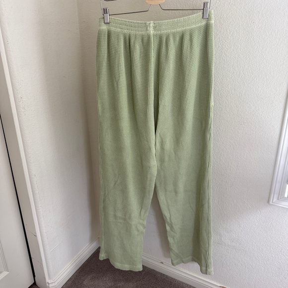 AERIE WAFFLE high waist wide leg pant trousers pastel green size L - Picture 7 of 9